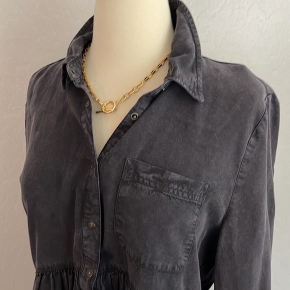 Zara woman premium denim black high low soft ladies 3/4 snap button down top - Picture 10 of 12